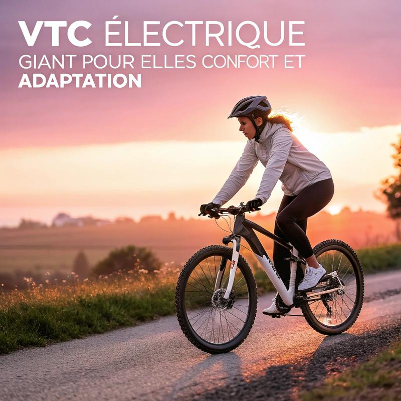 Femme roulant à vélo électrique Liv Amiti E+ sur une route de campagne, avec un arrière-plan flou et des couleurs rose et blanc pastel.